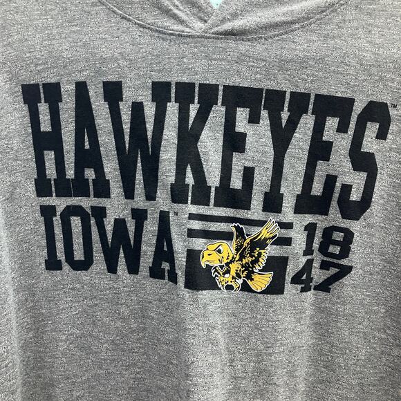 Pacific Gray Black University Of Iowa Hawkeyes Hooded Long Sleeve Tee T Shirt - Picture 6 of 6